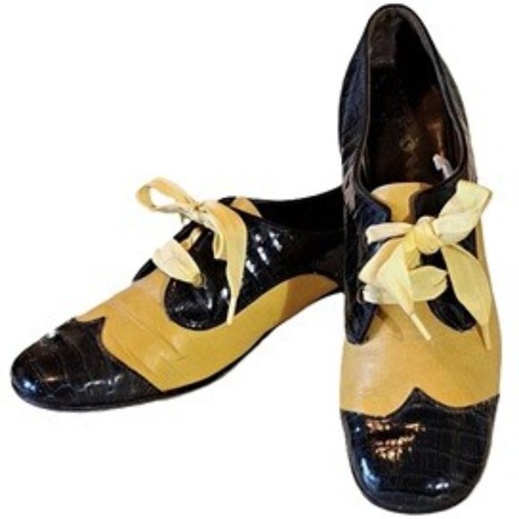 Women's Vtg 70s/20s Two Tone Patent Shoes 7 AA - Picture 1 of 7